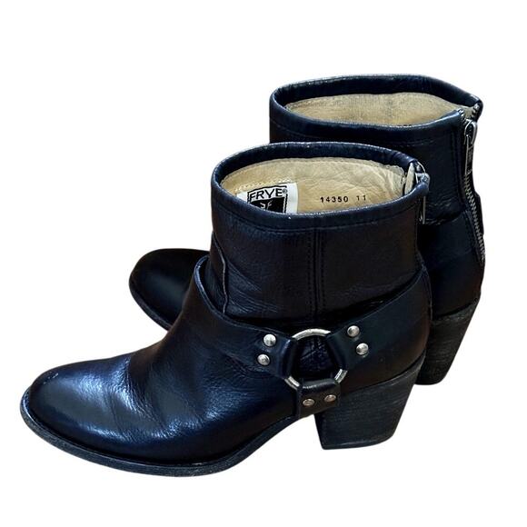 Frye Black Leather Harness Ankle Boots Women’s 6.5B Western Biker - Picture 3 of 9